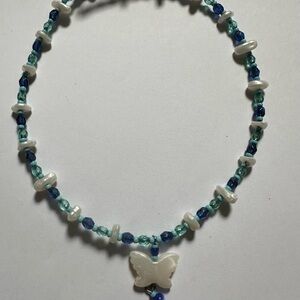 Blue and White Butterfly Pendant Necklace